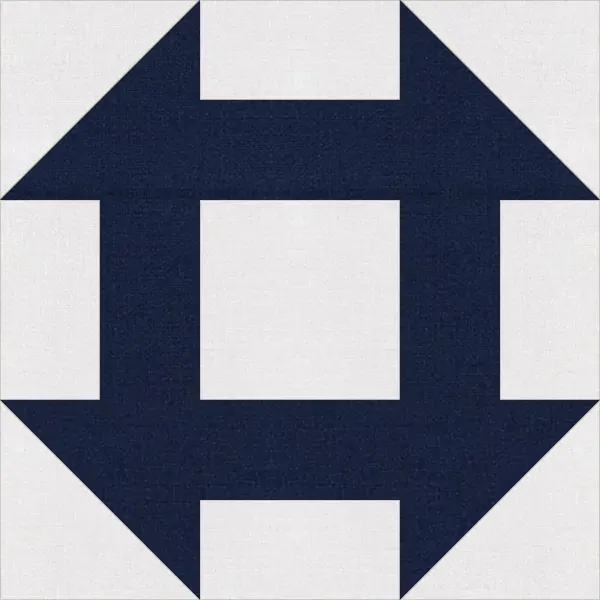 Churn Dash quilt block in navy and white