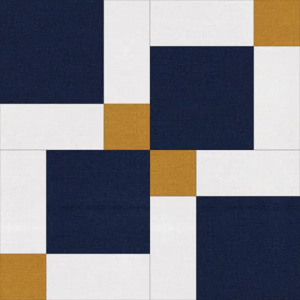 Disappearing Nine Patch quilt block in navy and white