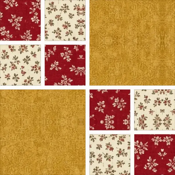 Double Four Patch block laid out in its units before sewing