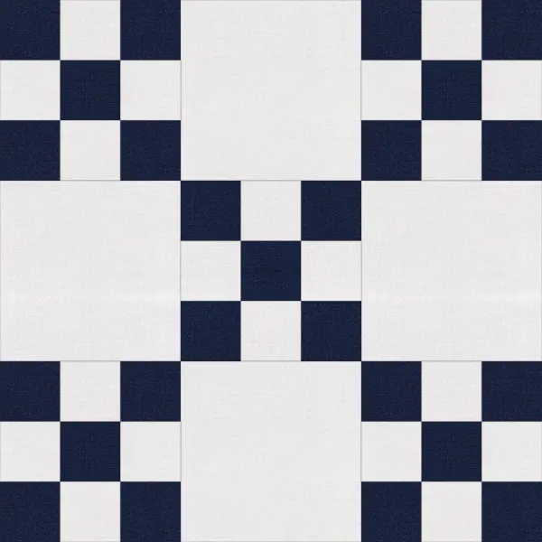 Double Nine Patch quilt block in navy and white