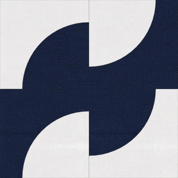Drunkard's Path quilt block in navy and white