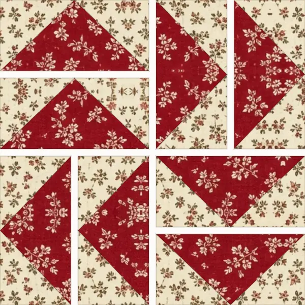 Dutchman's Puzzle block laid out in its units before sewing