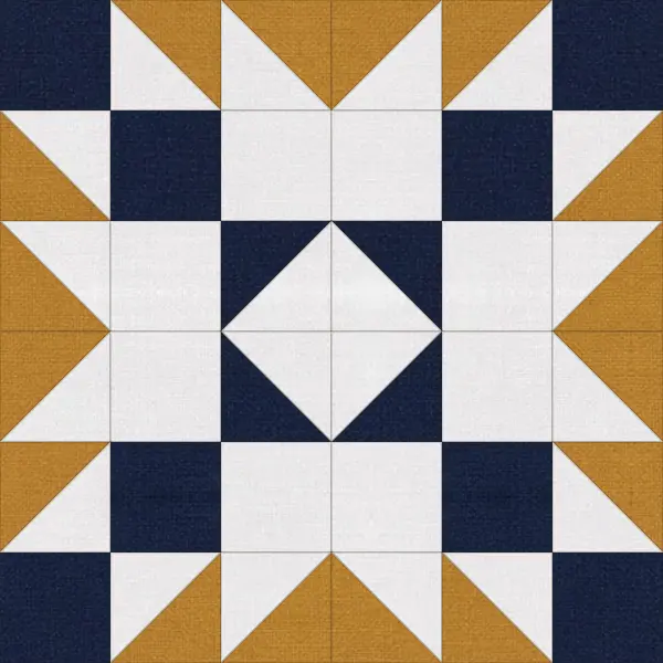 Four Patch Star quilt block in navy and white