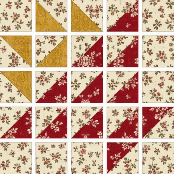 Fruit Basket block laid out in its units before sewing