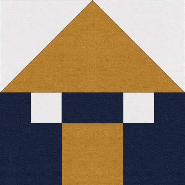 House quilt block in navy and white