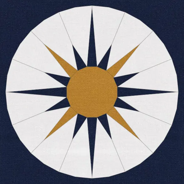 Mariner's Compass quilt block in navy and white