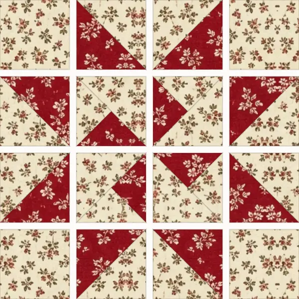 Martha Washington Star block laid out in its units before sewing