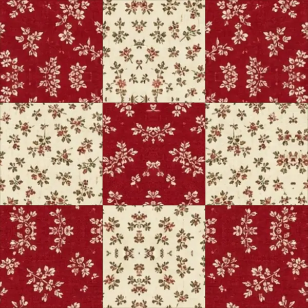 Nine Patch quilt block in cranberry and cream
