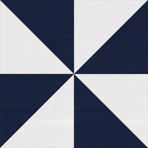 Pinwheel quilt block in navy and white