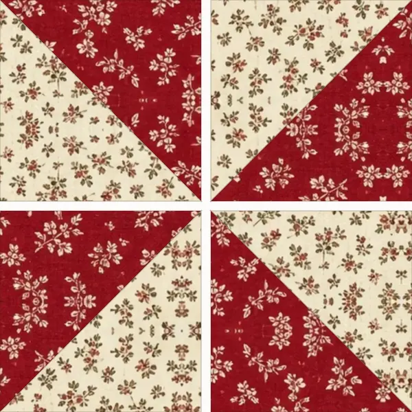 Pinwheel block laid out in its units before sewing