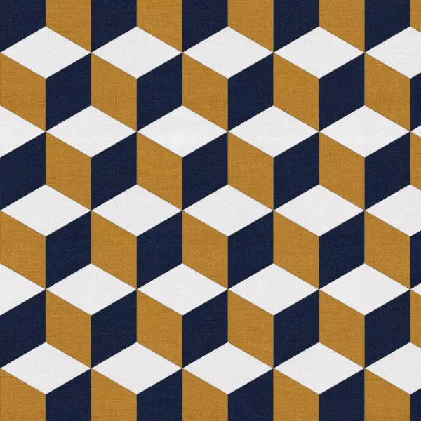 Tumbling Blocks quilt block in navy and white