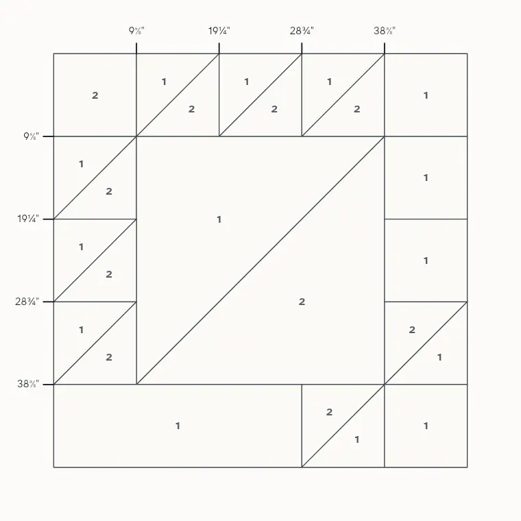Basket barn quilt layout on a 4 by 4 foot board with measurements