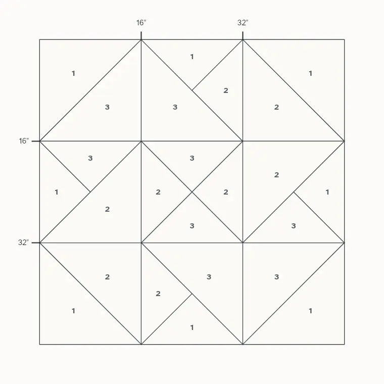 Card Trick barn quilt layout on a 4 by 4 foot board with measurements