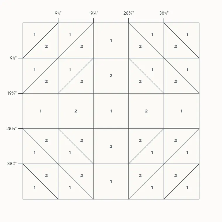 Crown of Thorns barn quilt layout on a 4 by 4 foot board with measurements