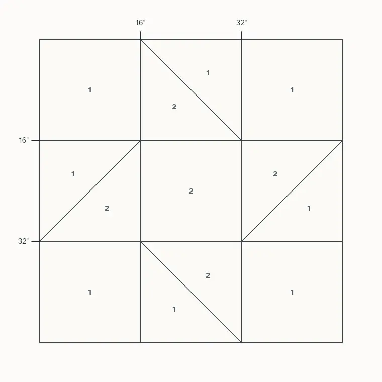 Friendship Star barn quilt layout on a 4 by 4 foot board with measurements