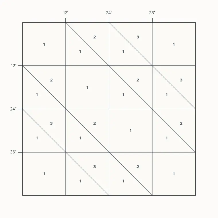 Hovering Hawks barn quilt layout on a 4 by 4 foot board with measurements