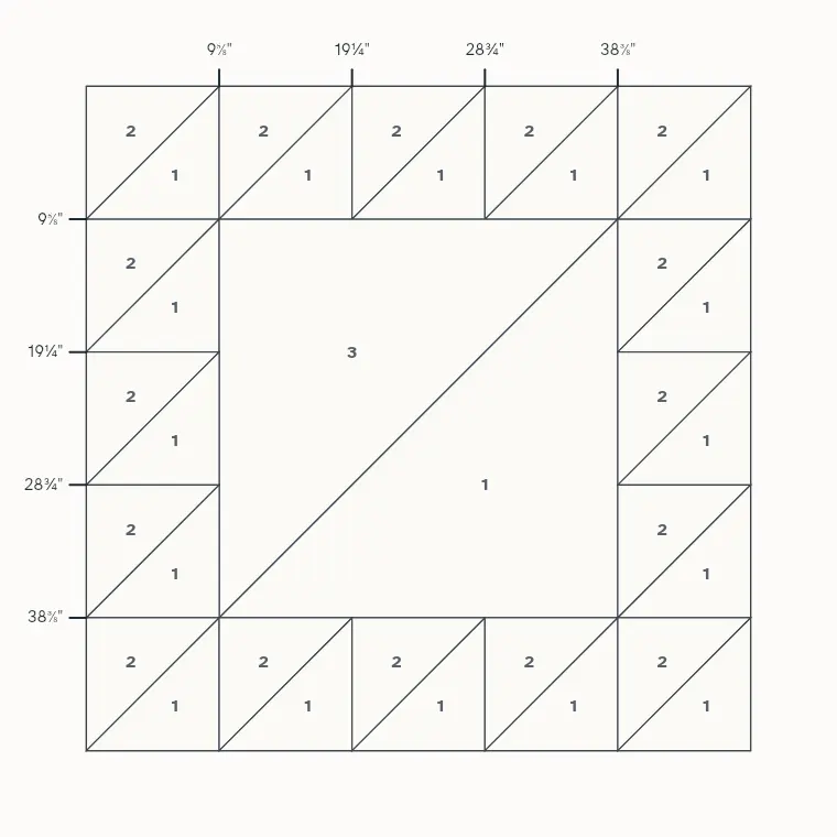 Lady of the Lake barn quilt layout on a 4 by 4 foot board with measurements
