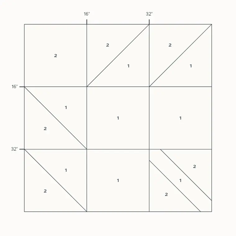 Maple Leaf barn quilt layout on a 4 by 4 foot board with measurements
