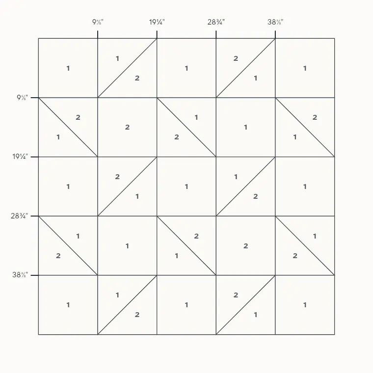 Milky Way barn quilt layout on a 4 by 4 foot board with measurements