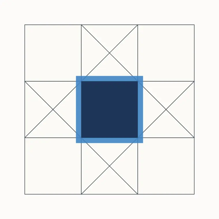The center square painted navy inside the tape