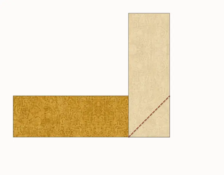 Two strips at a right angle, sewn corner to corner