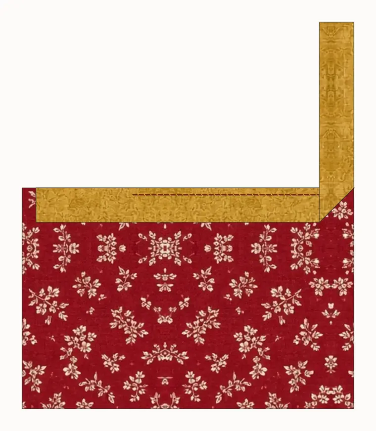The binding folded up at a 45 degree angle at the corner