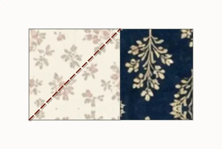 A square on the left end of a rectangle, sewn corner to corner