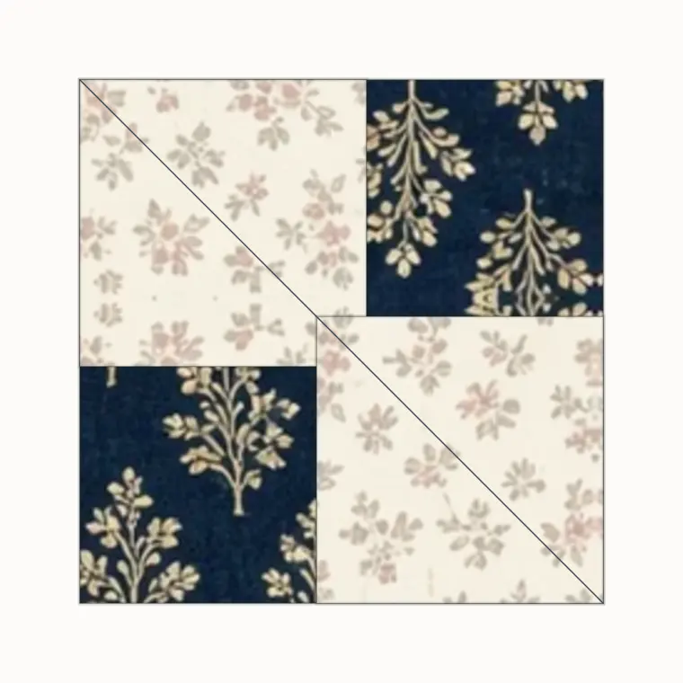 Two small squares on opposite corners of a large square, with one diagonal line through both