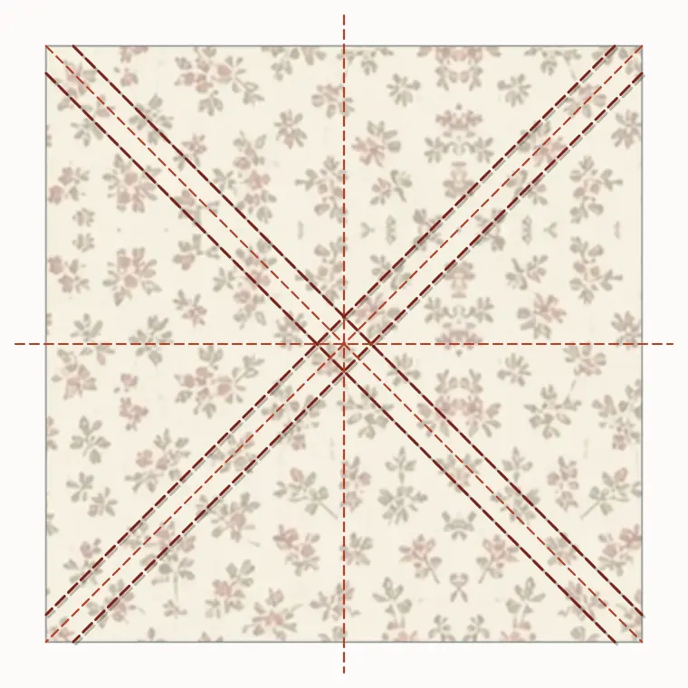 The cutting lines: across, down, and both diagonals