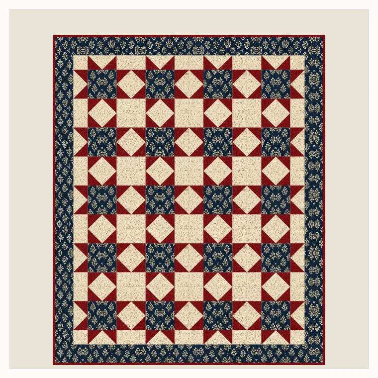 The quilt hanging on a wall, the rod hidden behind it
