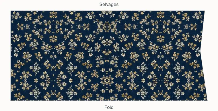 Fabric folded selvage to selvage with the fold at the bottom