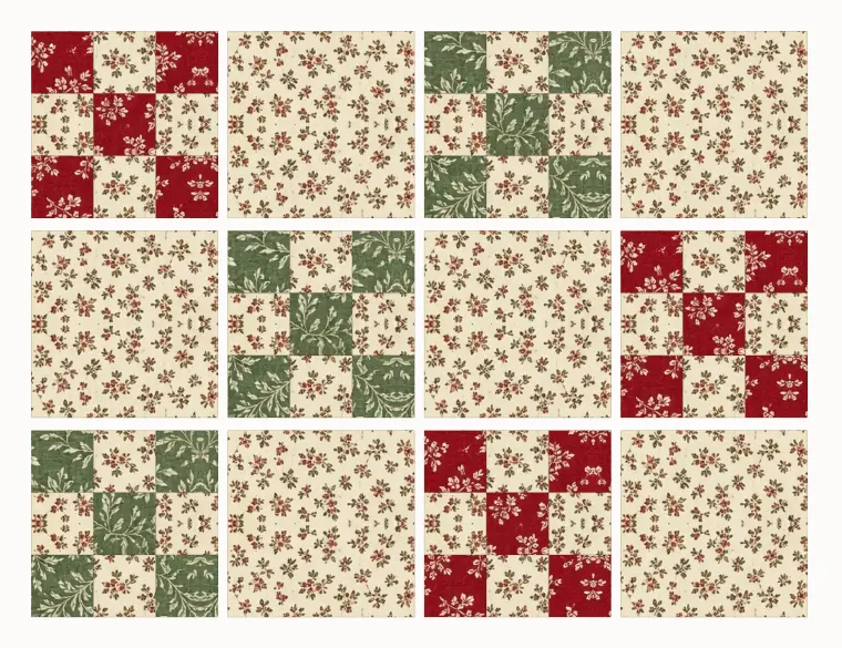 Blocks sewn into rows, the rows apart