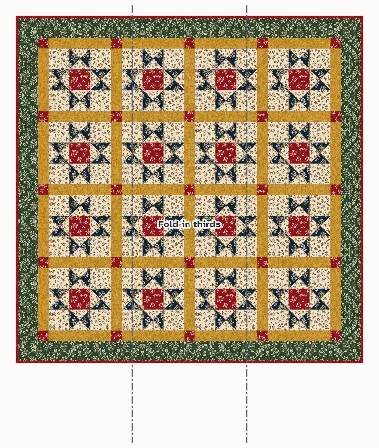 A quilt with fold lines in thirds