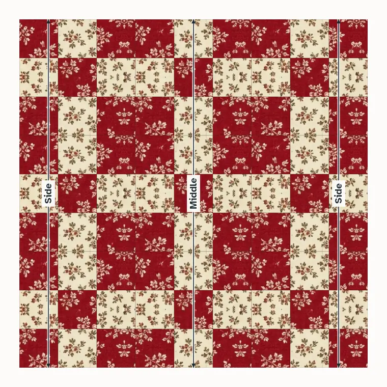 A quilt top with three measurements, the middle one marked