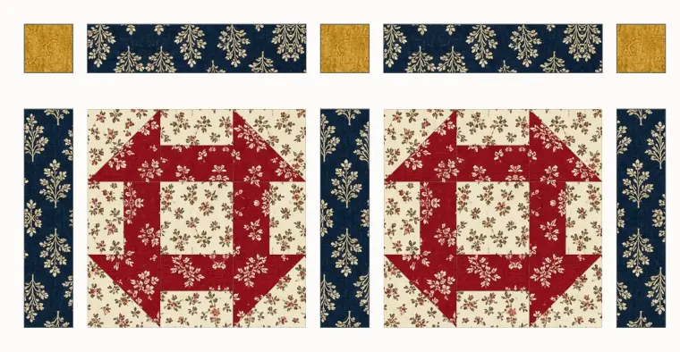 A block row and a sashing row, pieces apart