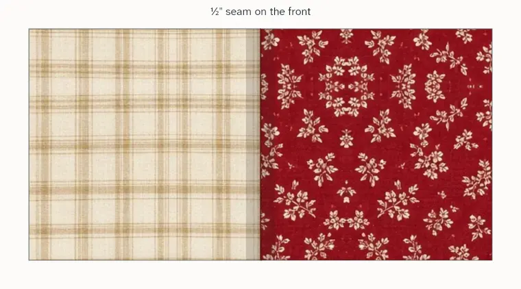 Two squares sewn with the seam allowance on the front