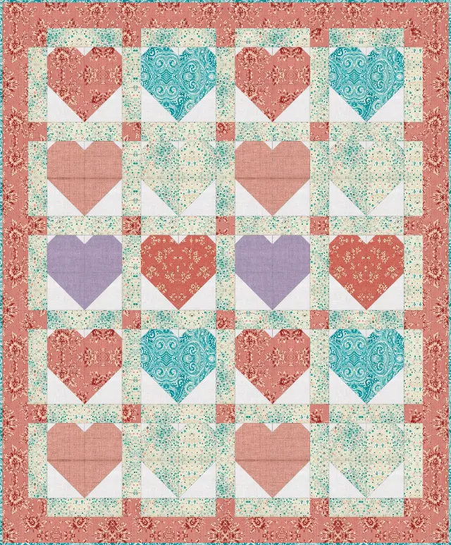 Heart Baby quilt, crib size, 48" × 58"