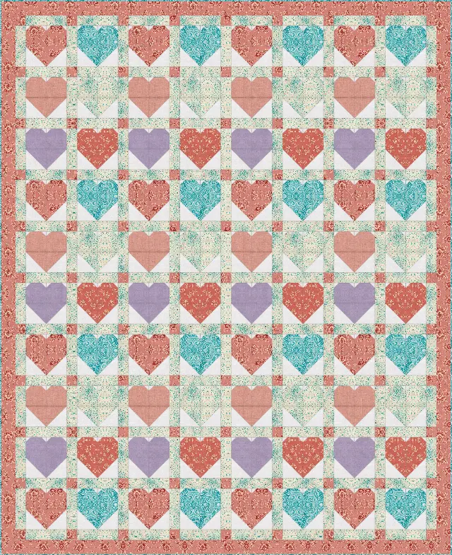 Heart Baby quilt, queen size, 88" × 108"