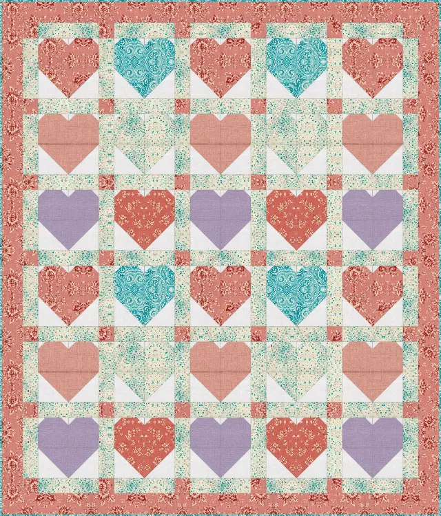 Heart Baby quilt, throw size, 58" × 68"