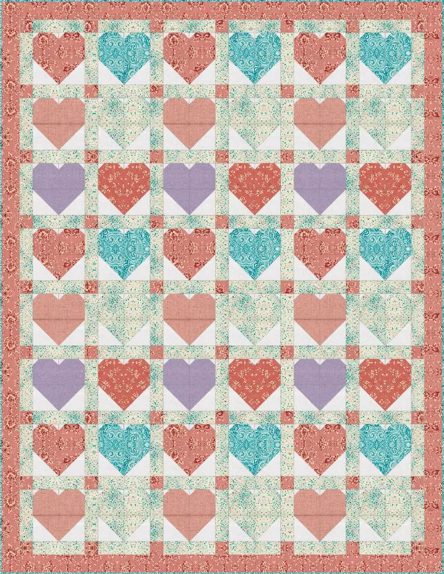 Heart Baby quilt, twin size, 68" × 88"