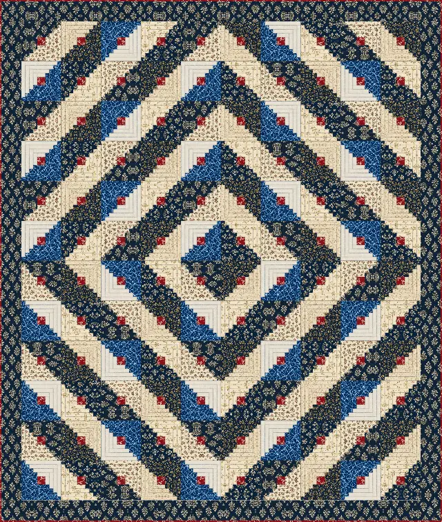 Barn Raising Log Cabin quilt, full size, 83" × 98"