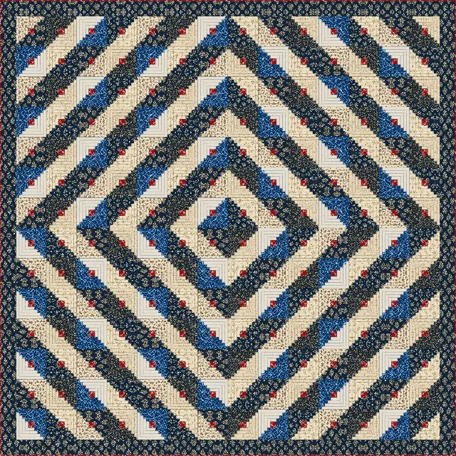 Barn Raising Log Cabin quilt, king size, 113" × 113"