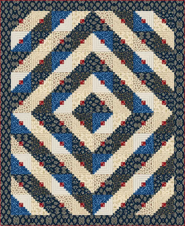 Barn Raising Log Cabin quilt, throw size, 68" × 83"