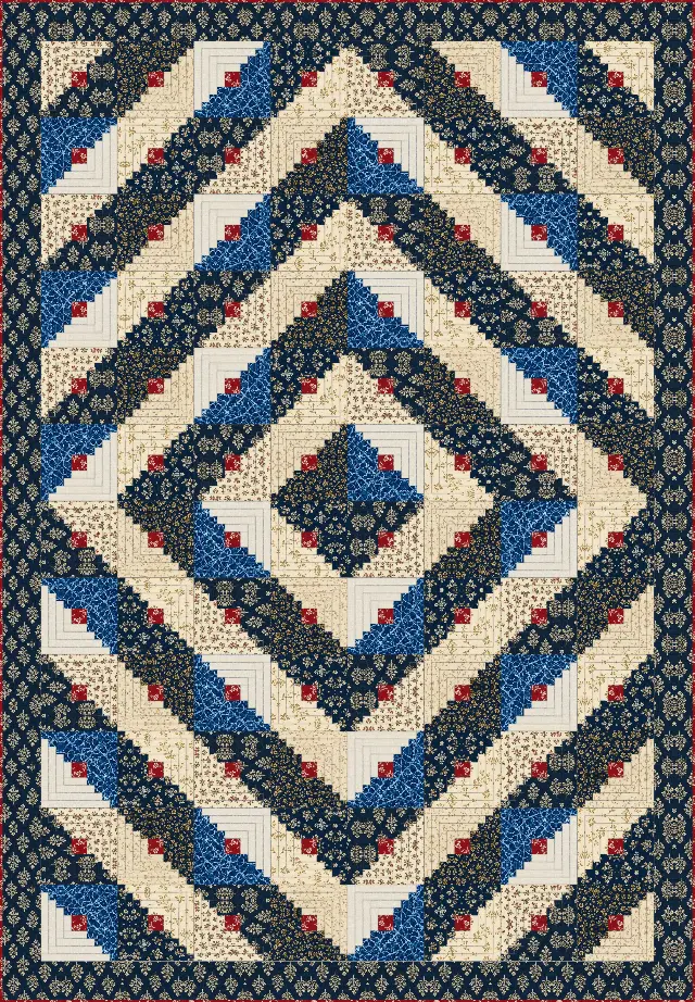 Barn Raising Log Cabin quilt, twin size, 68" × 98"