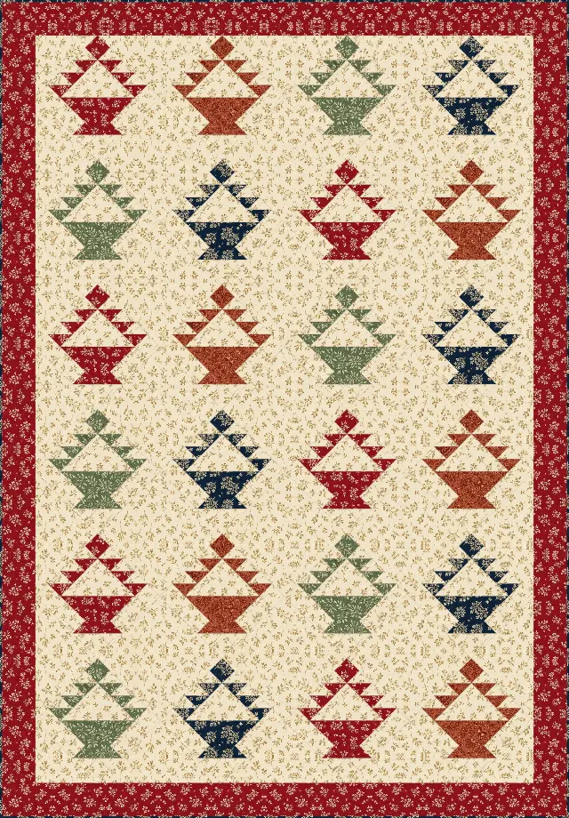 Basket quilt, twin size, 64.625" × 92.875"