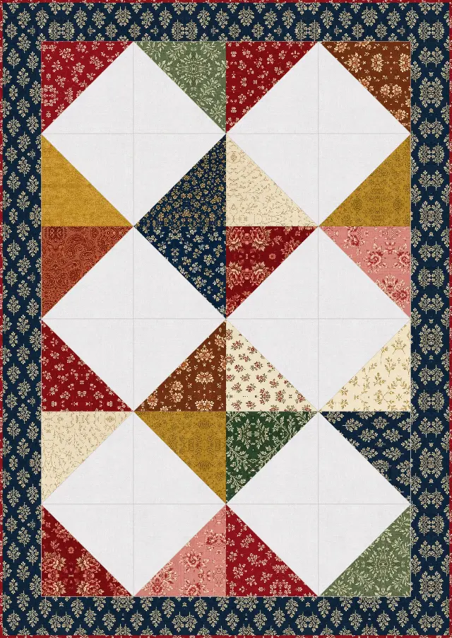 Big Half-Square Triangle quilt, crib size, 44" × 62"
