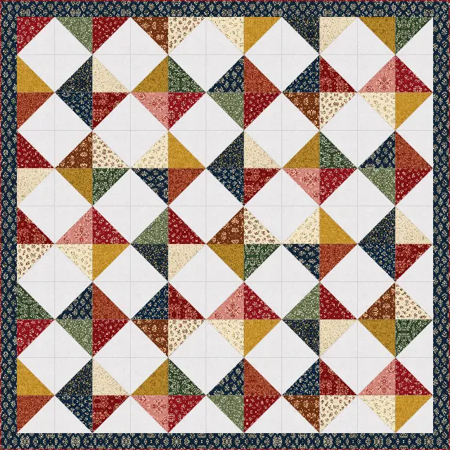 Big Half-Square Triangle quilt, king size, 107" × 107"