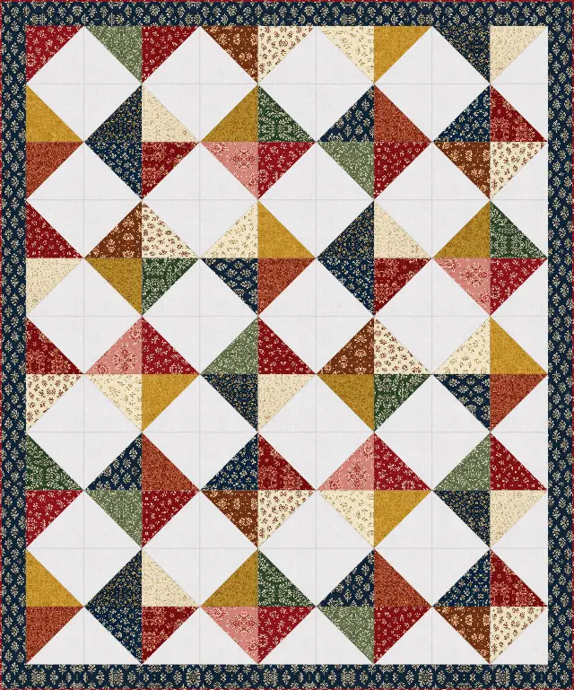 Big Half-Square Triangle quilt, queen size, 89" × 107"