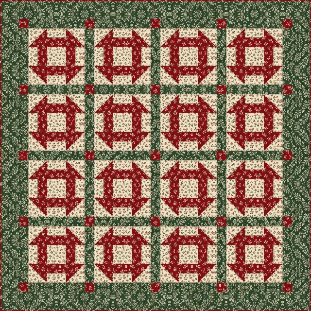 Christmas Churn Dash quilt, throw size, 66" × 66"