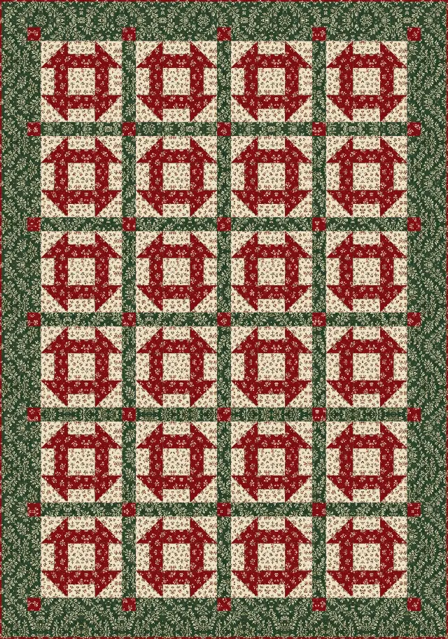 Christmas Churn Dash quilt, twin size, 66" × 94"